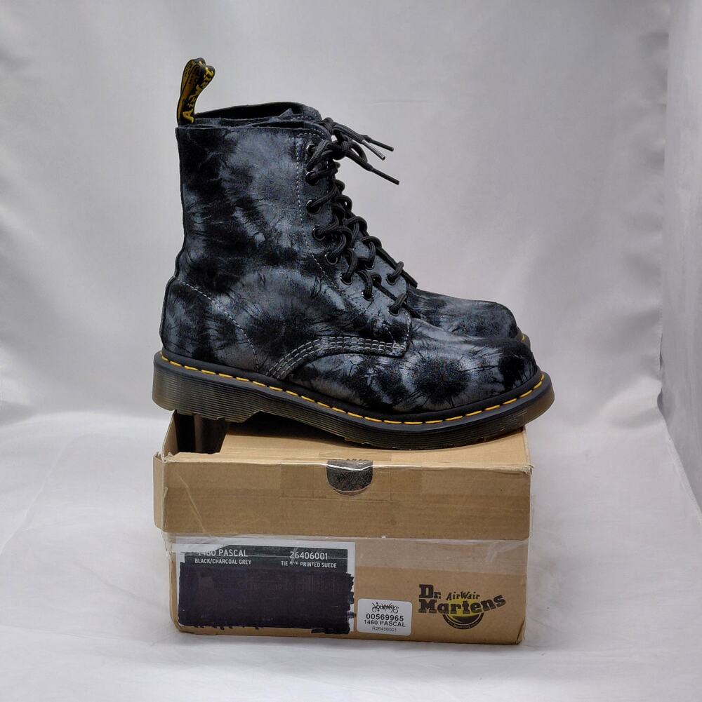 Dr. Martens Womens 1460 Pascal Suede Combat Boots Size 8 Black Tie Dye Punk Goth